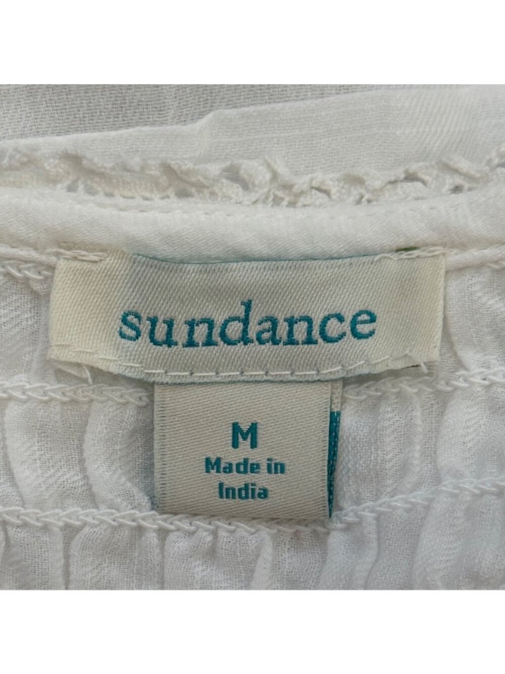 Sundance Women Size M Antonia Tiered White Top Cotton Oversized Smocked & Tassel - Picture 5 of 8